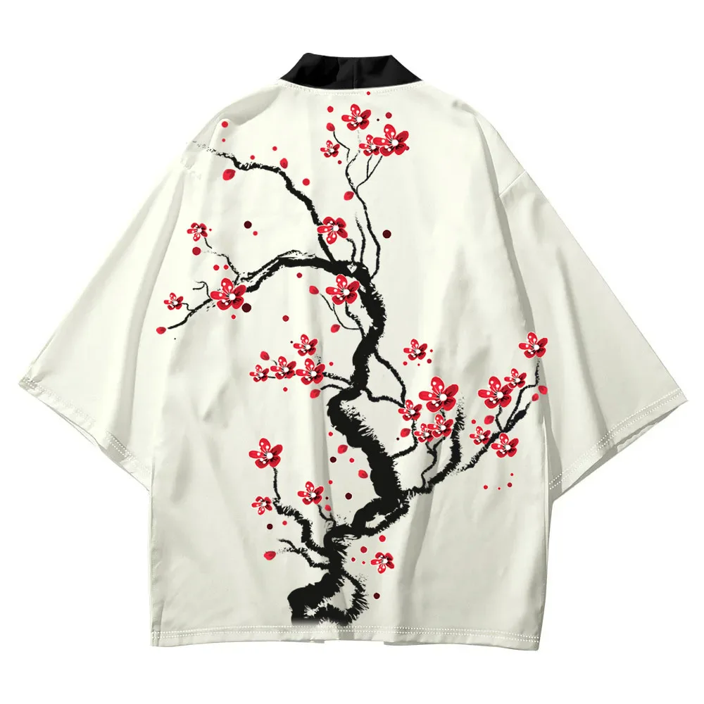 Japanese Traditional Cardigan Robe Men and Women Harajuku Cherry Blossom Print Kimono Cosplay Women Beach Haori Yukata Kimono