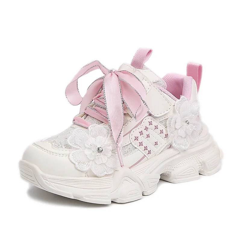 2024 New Children's Sneakers Girls Flowers Cute Sports Shoes Fashion Hundred Girls Pops Shoes