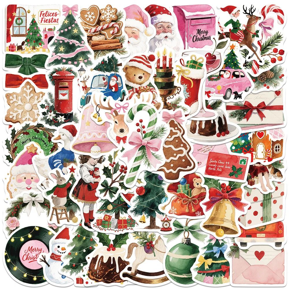 

10/30/50pcs Retro Christmas Aesthetic Cartoon Stickers Funny Graffiti Decals DIY Water Bottle Phone Luggage Decoration Sticker