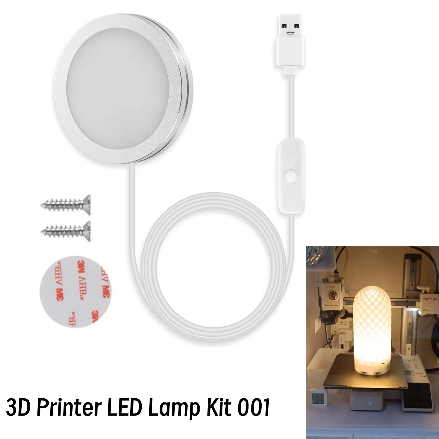 3D Printer LED Lamp For Bambulab A1/A1 Mini,P1P/P1S,X1/X1C/X1E 3D Printer Makerworld MH001 Creative Model LED Warm Light