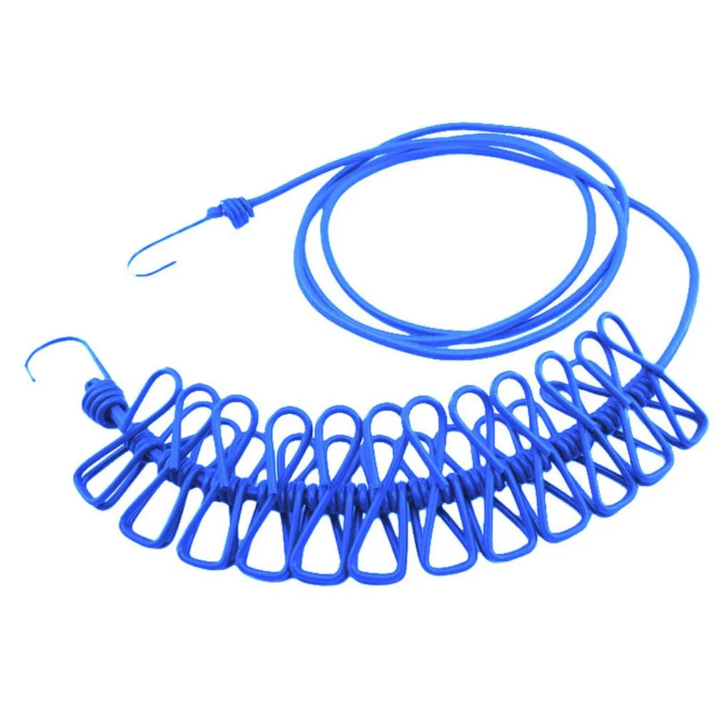 

Retractable Travel Clothesline Portable Blue 12 Clips Elastic Windproof Outdoor Camping Clothes Drying Line for Towels Socks