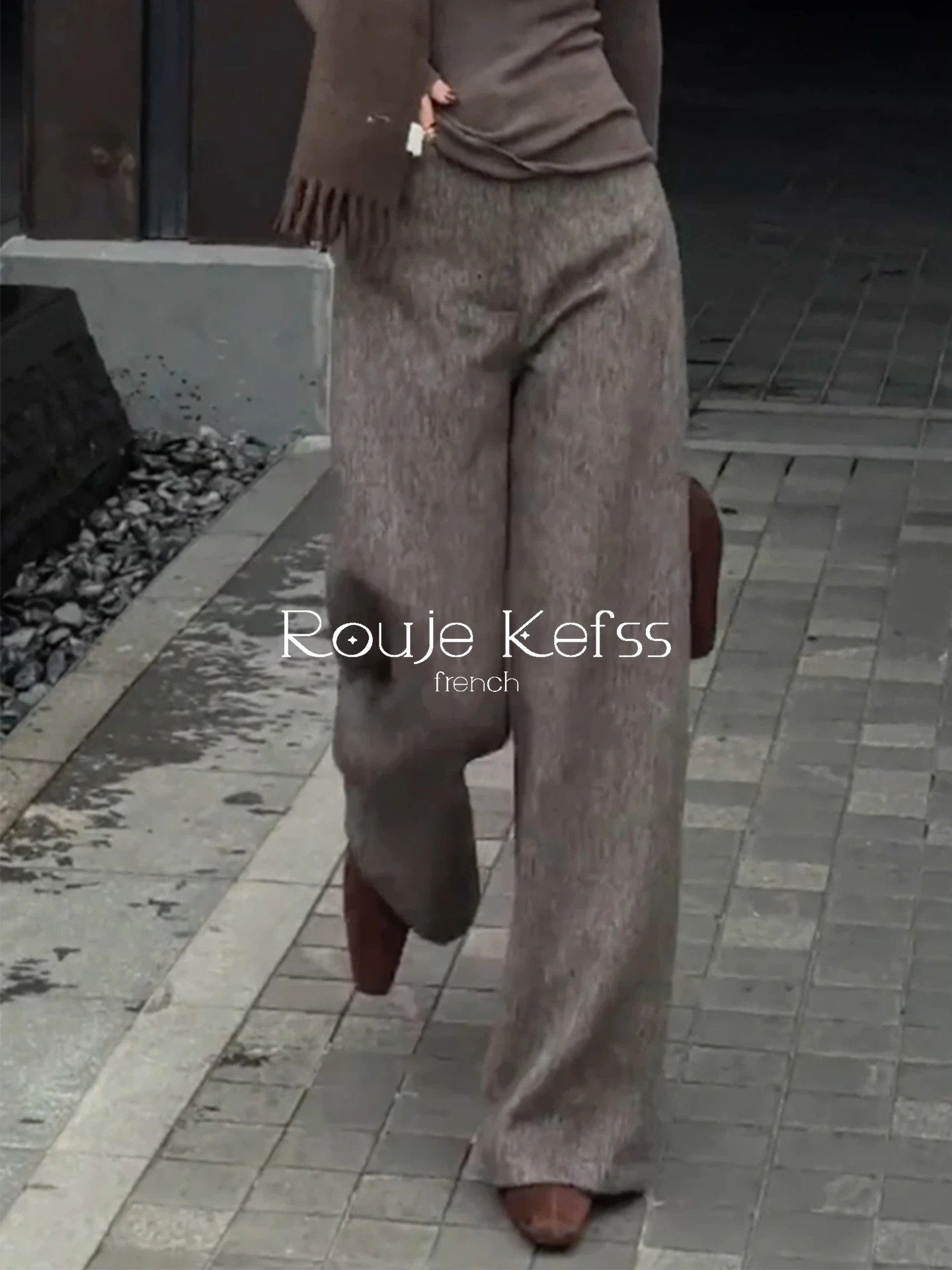 

Женские брюки ROUJE KEFSS с высокой талией и широкими штанинами, осенне-зимние, утепленные, шерстяные, прямого кроя, в винтажном стиле, модные