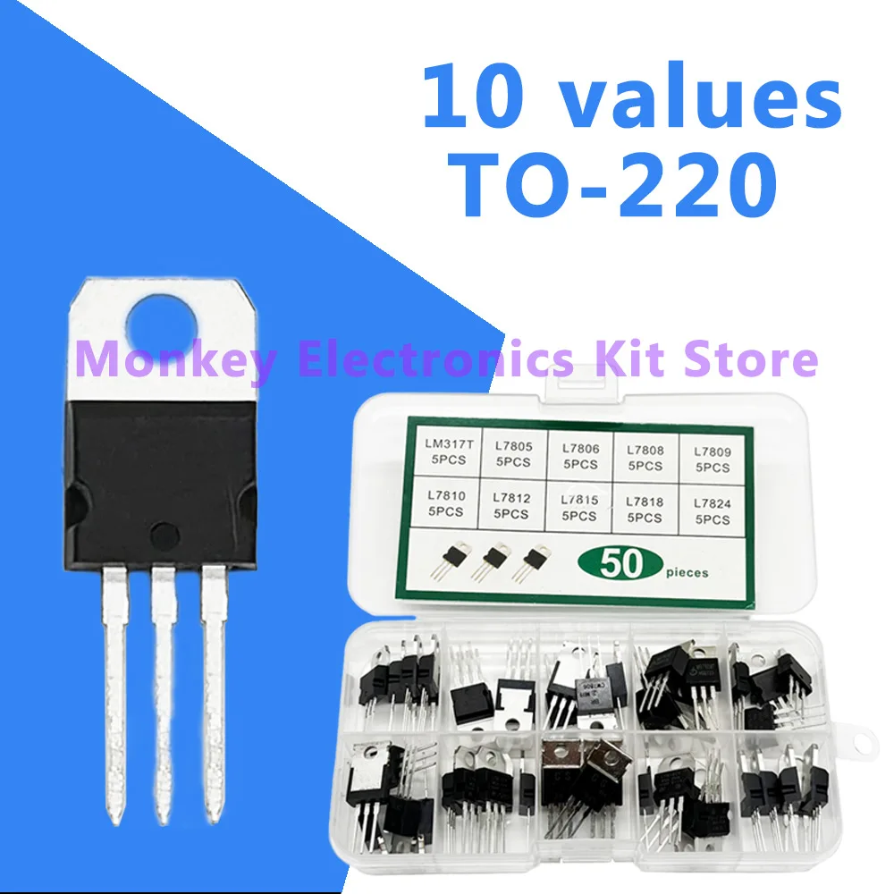 50 قطعة TO-220 عدة الجهد المنظم IC عدة LM317T L7805CV L7806CV L7808CV L7809CV L7810CV L7812CV L7815CV L7818CV L7824CV