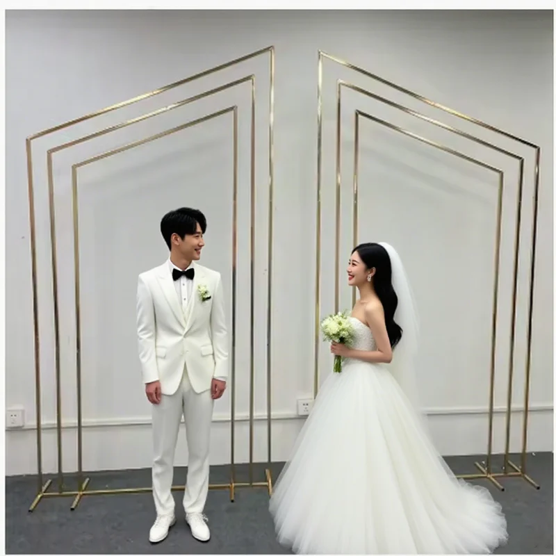 

Gold New wedding props outdoor background stand golden bevel flower stand stage ornament screen
