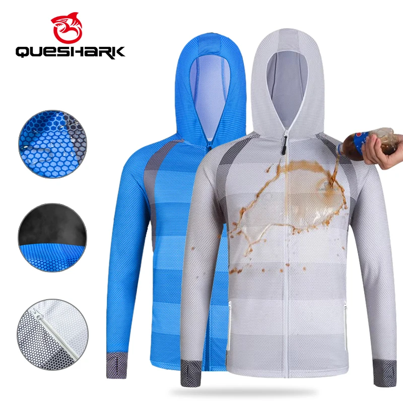 QUESHARK سريعة الجافة مسعور مكافحة الحشف سترة الصيد الرجال مقاومة للبقع الدراجات التنزه الرحلات الشمس الملابس الواقية