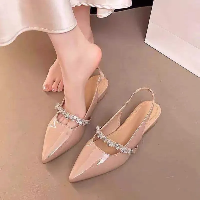 Fashionable Korean Style Women's Fashion Sandals Summer New Arrival Diamond Decorated Pointed Toe Wrap around Ankle Strap San...