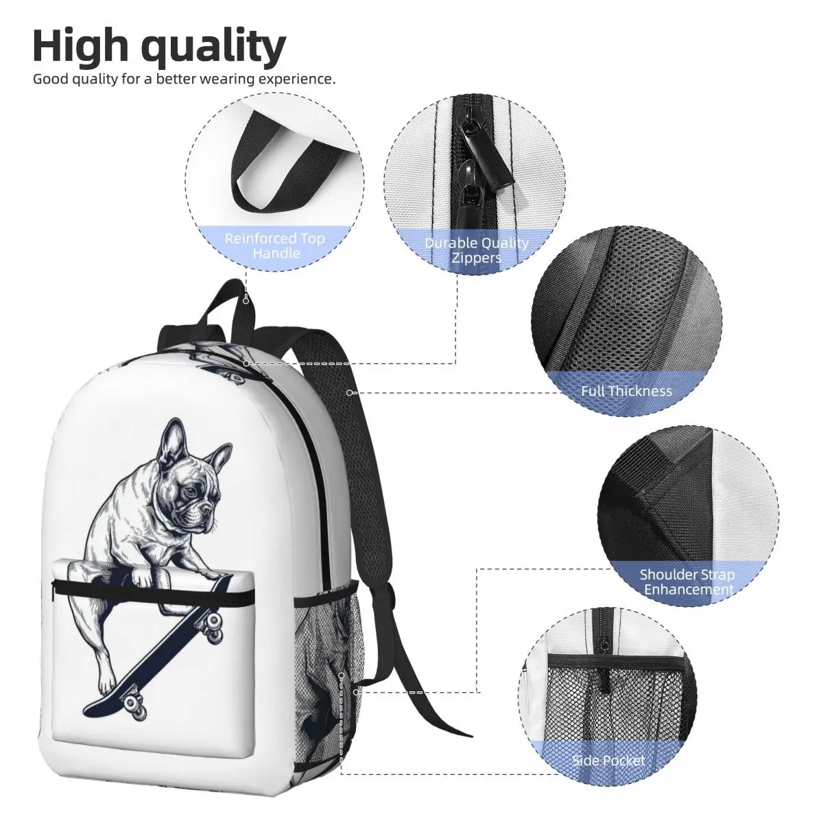 French Bulldog Skateboarding Skate Dog Dad Backpack Daypack Large Capacity Boys Girls BookBag School Bag Shoulder Bags Men Women