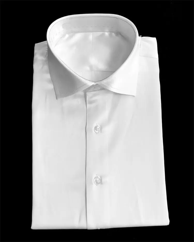 Custom Made White Pure Silk Long Sleeve Mens Dress Shirt Casual Long Sleeve Men Slim Fit Shirts