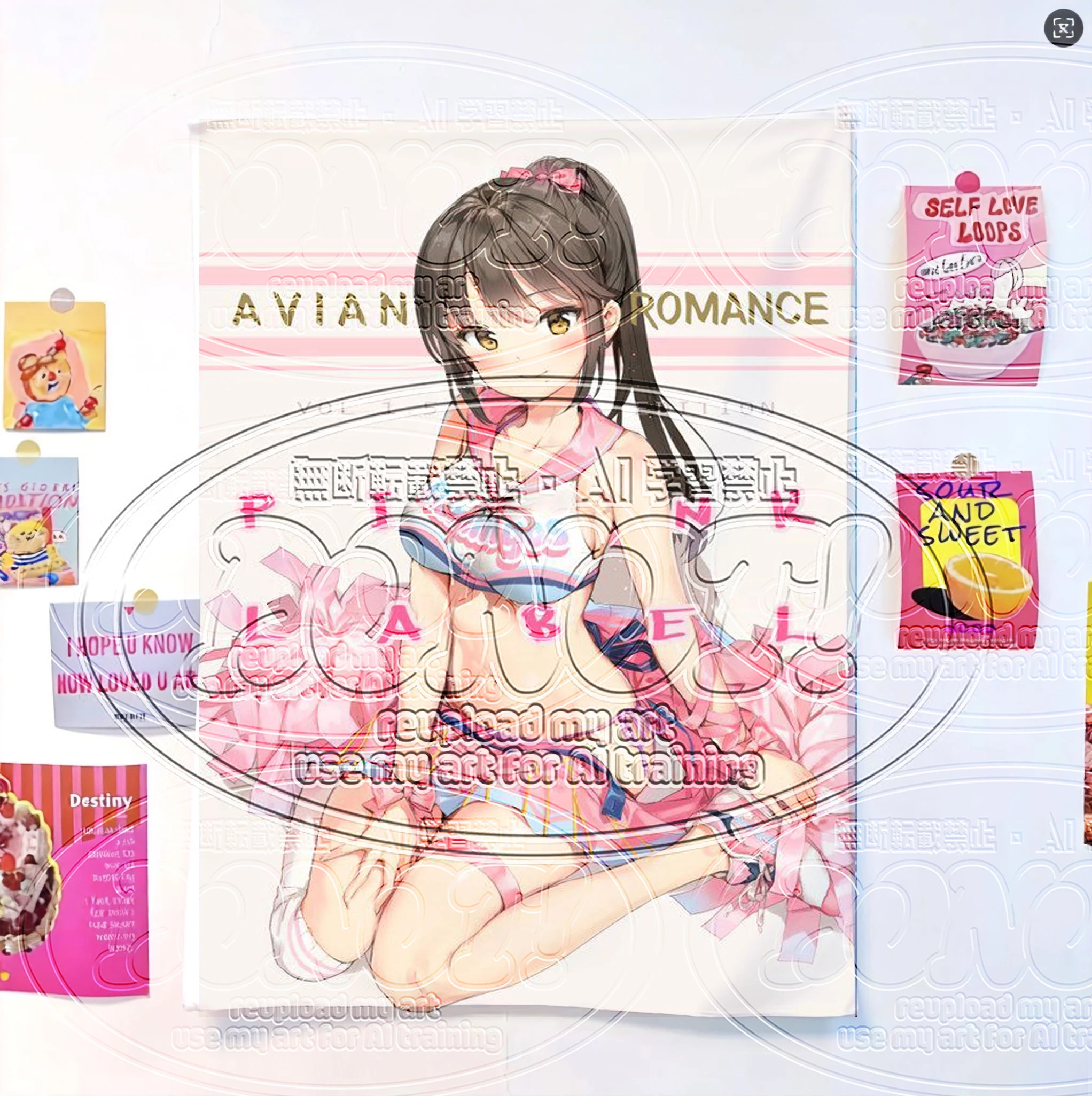 Anime Girl Tapestry, Cute Aesthetic Wall Hanging Art Poster, Anime Background Wall Decor for Dorm Bedroom Room Decoration