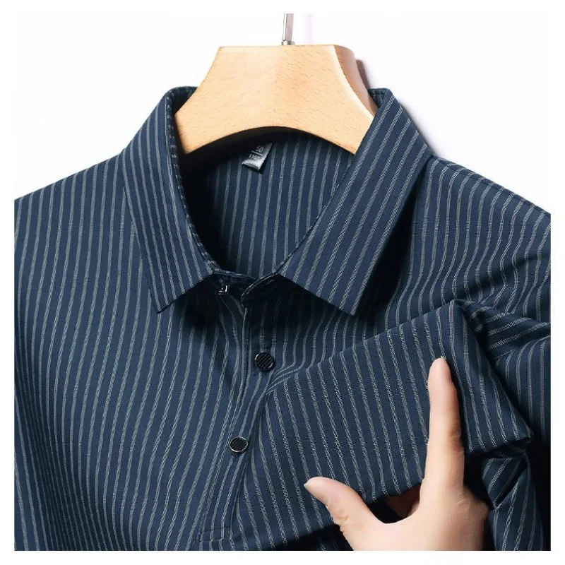 

Men's Black and Gray Striped Long-Sleeve Shirt Casual Slim Fit Business Top