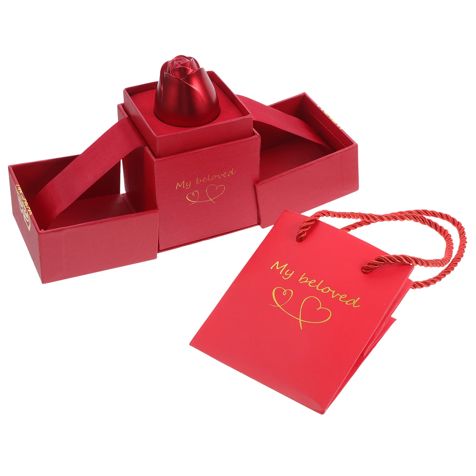 

1 Set Metal Rose Jewelry Box Red Premium Aluminum Alloy Ring Necklace Storage Gift Case Multi-Function Packaging Holder Elegant