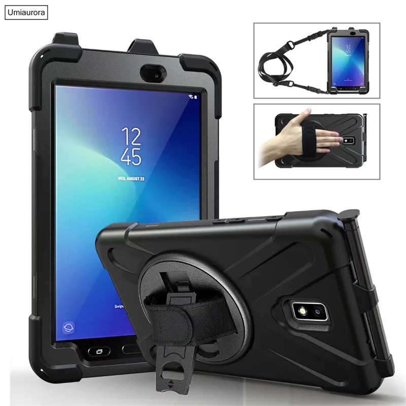For Samsung Tab Active 2 8.0 inch SM-T390 SM-T395 Heavy Duty Rugged Tablet Case Cover Hand Shoulder Strap Stand Shockproof Funda
