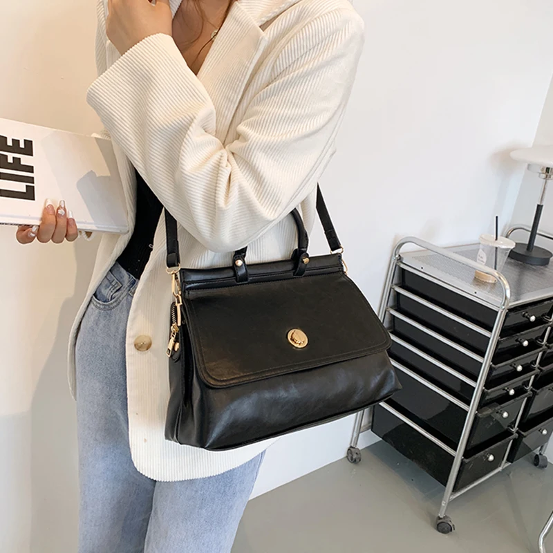 Women Vintage Shoulder Bag Simple All-match PU Leather Large Capacity Female Handbags Ladies Casual Messenger Bag