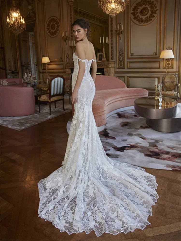 Vestido De Noiva Sereia ชุดแต่งงานลูกไม้ Novia Falda Desmontable Vestidos Curvy Off ไหล่รัดตัว Novias เจ้าสาว Brautkleid