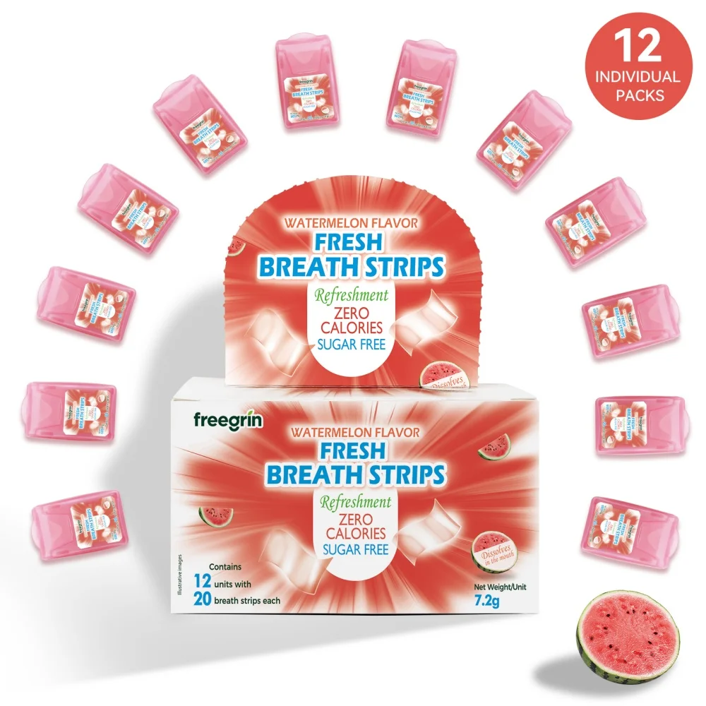 FREEGRIN Wassermelonen-Geschmack Atem-Erfrischer Fruchtige Erfrischungsstreifen Coole Taschenpackungen Tragbare Atemstreifen Kuss-Erfrischungsstreifen – Detail 10
