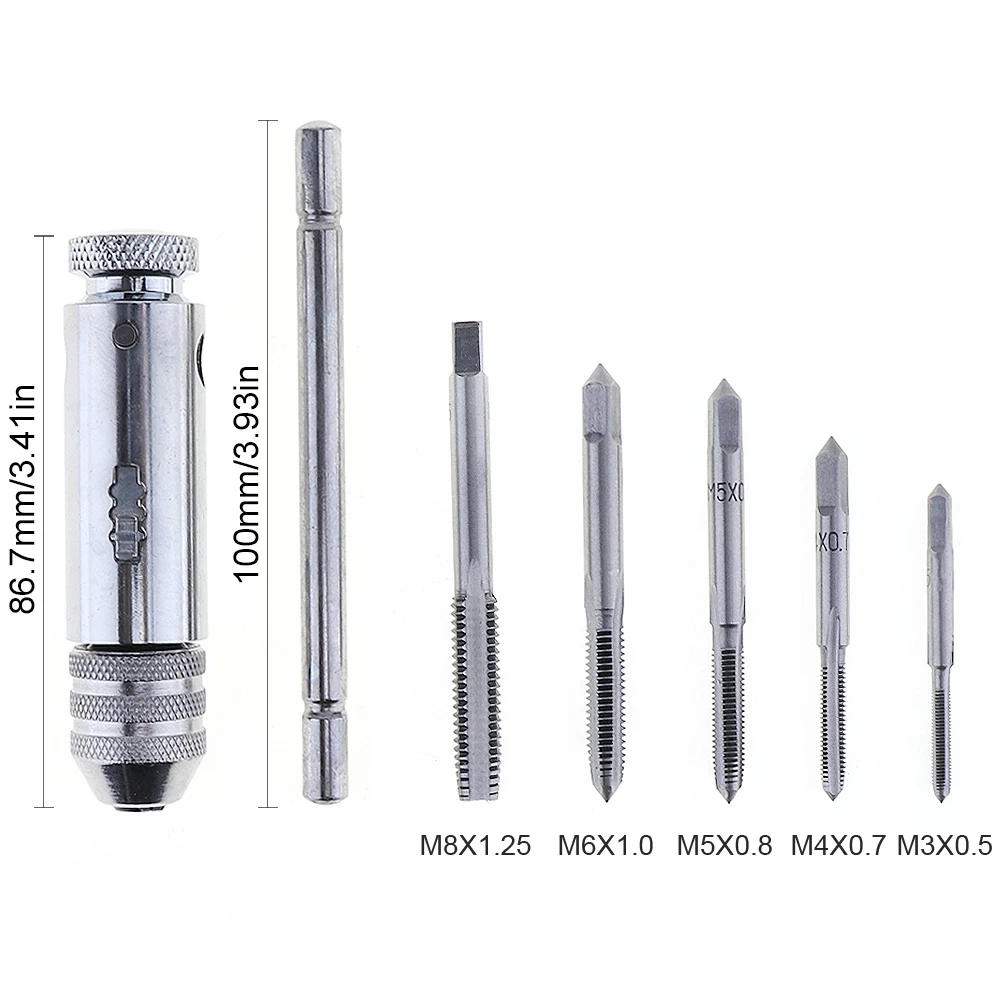 6pcs Adjustable Multifunction Tap Die T-type Screw Thread Taps Reamer with M3 / M4 / M5 / M6 / M8 Taps for Machine Hand Use