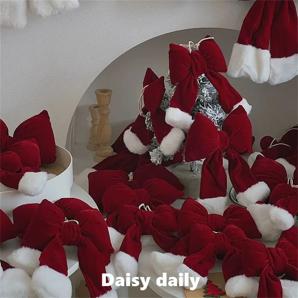 Wine Red Christmas Tree Bowknot DIY Red Velvet Bowknot Decoration Soft Flocking Bowknot Hanging Ornament Christmas Party