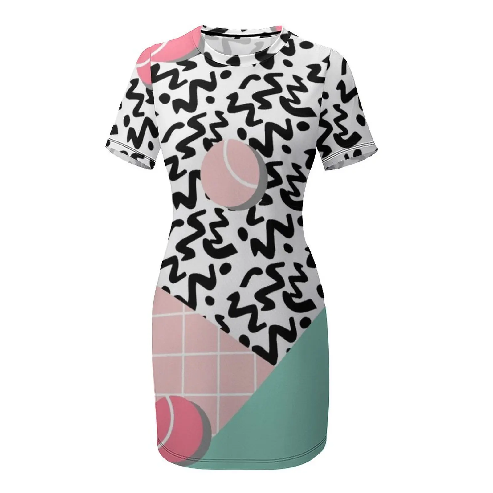 Tennis Pattern Short Sleeved Dress Prom gown bandage dress Dress for pregnant women