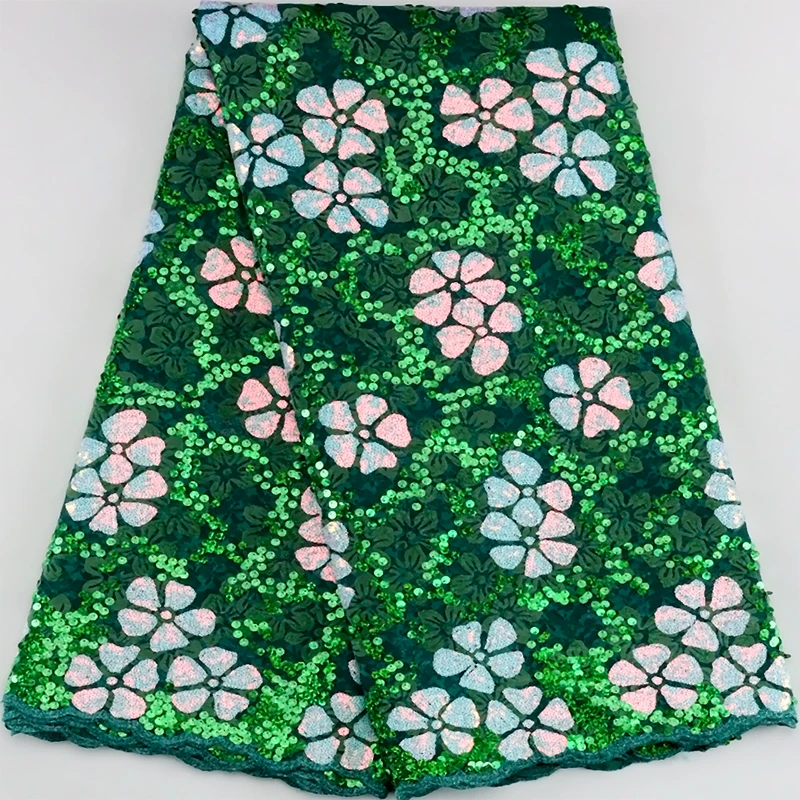 

Green African Mesh Lace Fabric 2023 HIgh Quality French Luxury Sequined Tulle Lace Fabric For Women Wedding Birthday Cloth Dress