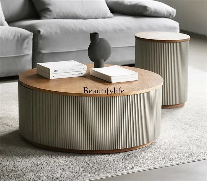 

Z.American rural solid wood round storage coffee table Nordic modern small apartment tea table