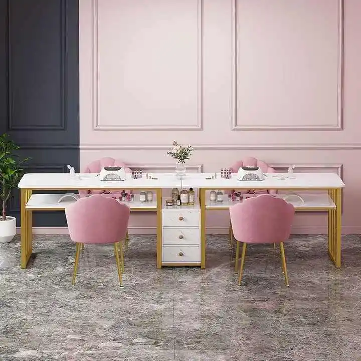 مجموعة أثاث صالونات الأظافر ذات التصميم الحديث الفاخر وطاولات أظافر خشبية فنية ومحطات عمل تجميل للصالونات #5