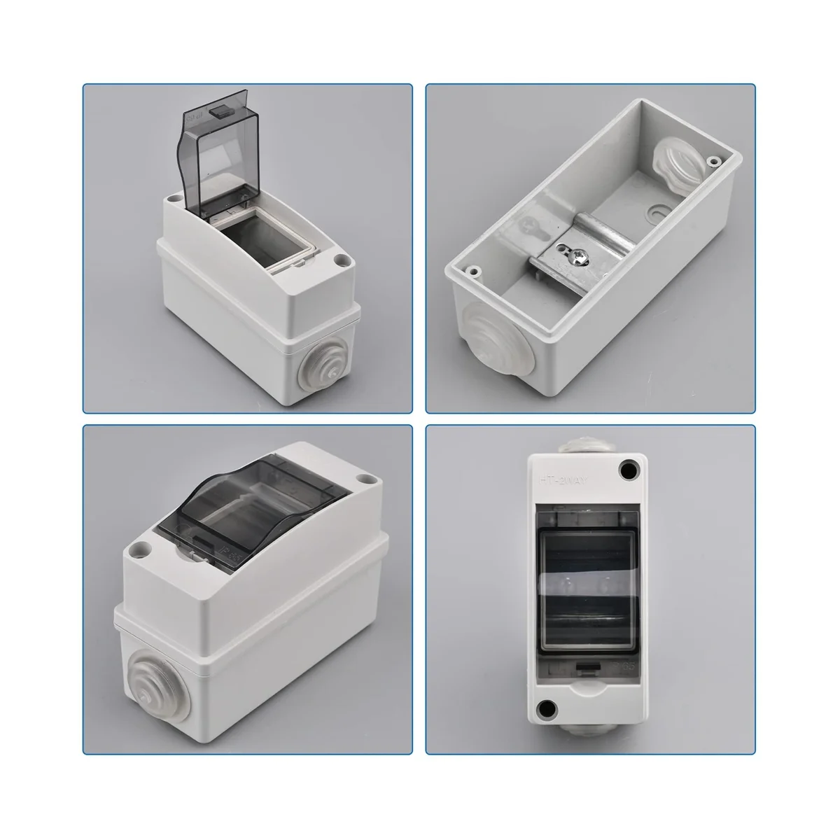 2 Way Distribution Protection Box, Waterproof Transparent Cover 2 DIN Rail Outdoor Distribution Junction Box 2Pcs