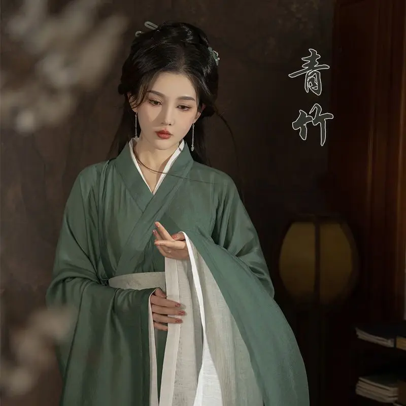 

Женское платье Hanfu, женский костюм в старинном стиле, женский костюм для косплея, летний костюм Hanfu с зеленой курткой и белым платьем