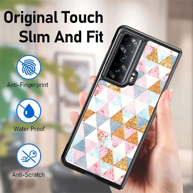 For Honor MagicVS Diamond Design Leather Phone Case For Honor Magic VS Fish Scale Pattern Folding Shell