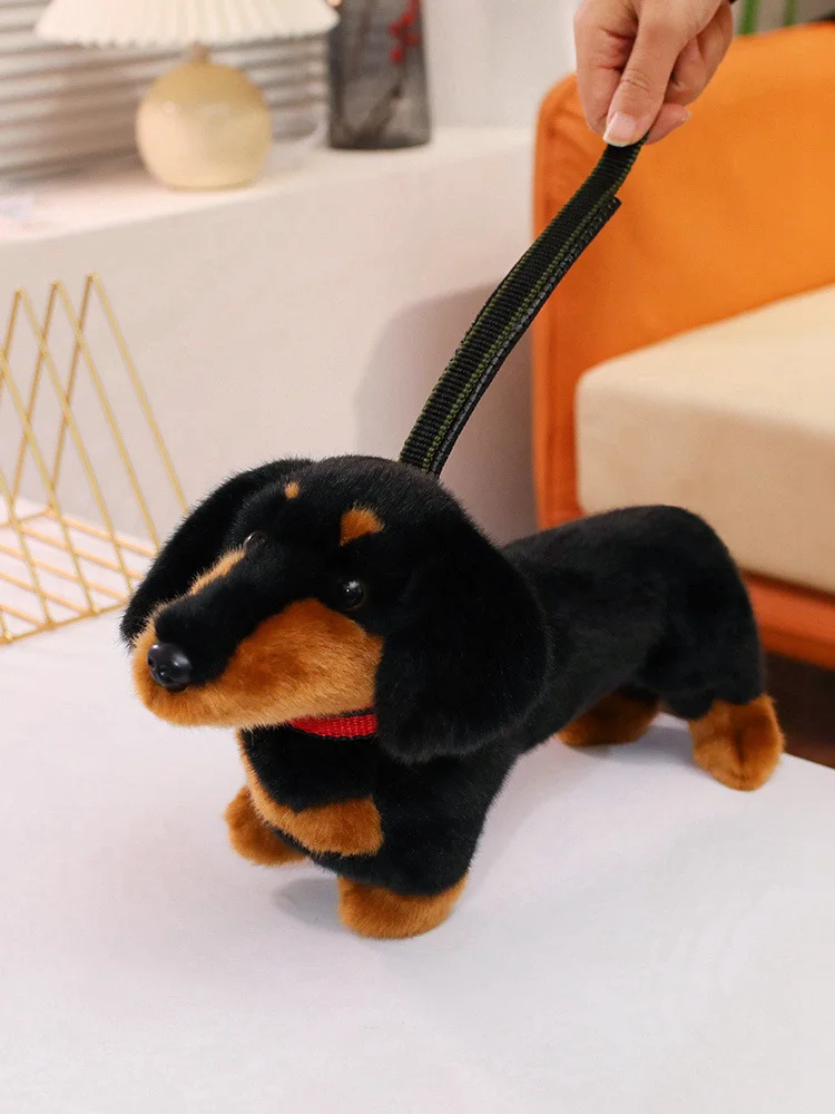 Simulation Dackel Tier Puppe Gefüllte Stehende Hund Welpen Plüsch Spielzeug Braun Schwarz Plushie Männer Geburtstag Geschenk – Detail 1