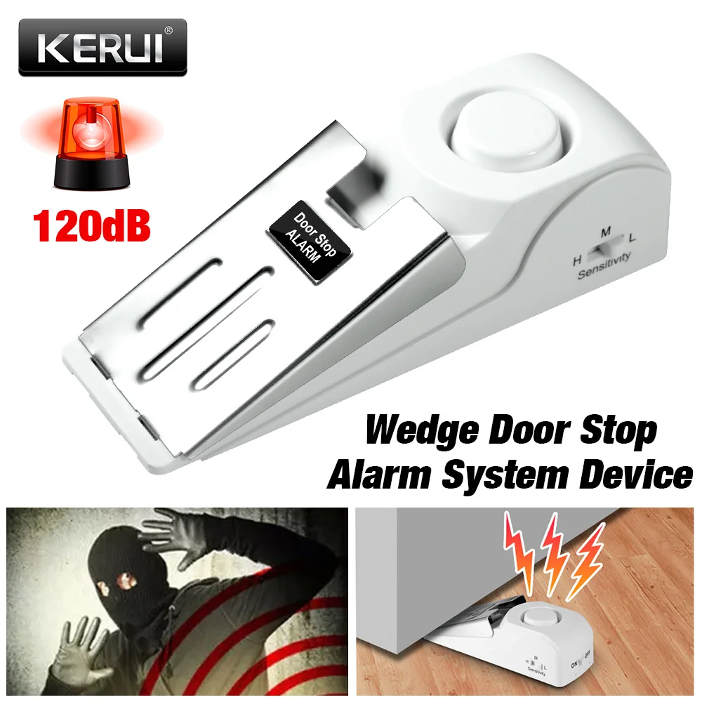 Portable Door Stop Alarm 125dB Anti-theft Wedge Door Stopper 3 Levels Adjustable Sensitivity Non-slip Security Alarm for Travel