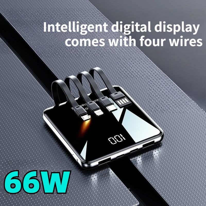 New 66W Power Bank 20000mAh Super Fast Charging Large Capacity Built-in Cable Mini Ultra-thin Compact and Portable