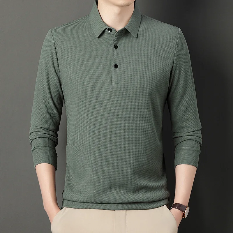 Autumn and Winter Men's Business Casual Polo Long Sleeve T-shirt Comfortable Solid Cotton Top Men T Shirt Polo Shirt
