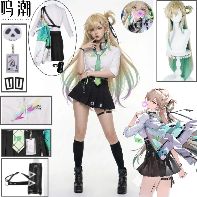 

LYNAE Cosplay Costume Wuthering Waves LYNAE Full JK Sailor Set with Wig Skull Hair Clips Waist Anime Game Outfit for Women