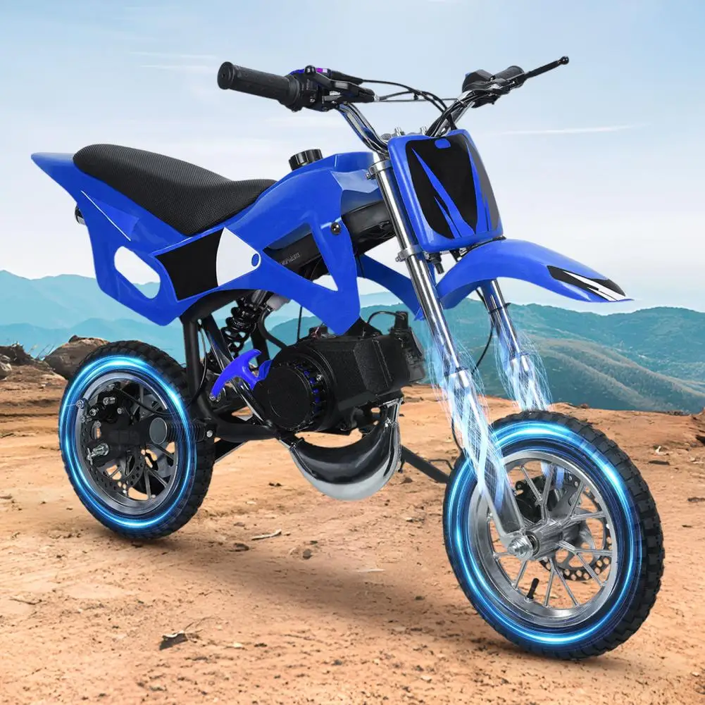 49cc 2-Stroke Dirt Bike, Gas Power Motocross, Beach Off Road Mini Motorcycle, Pocket Motorbike with Disc Brakes, Red/Blue