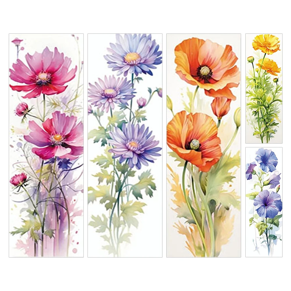 11CT Stamped Double-Sided Colorful Flower Bookmark Making Kit 18x6cm Needlework Embroidery Craft Kit for Kids Adults Beginners