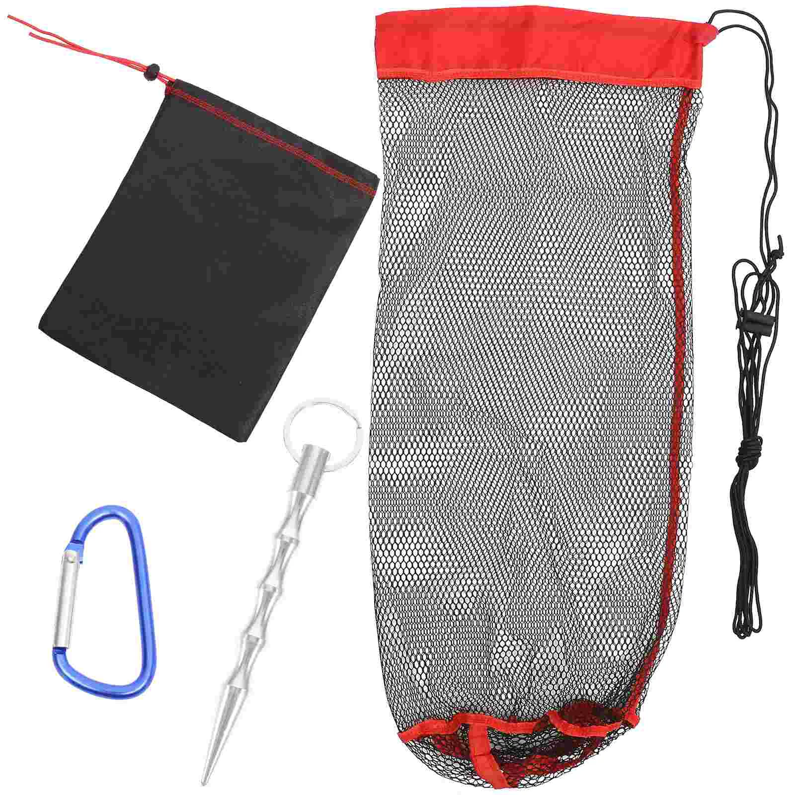 

Folding Fish Basket Fishnets Live Bait Bucket Aerator Mesh Drawstring Fishing Pouch Landing