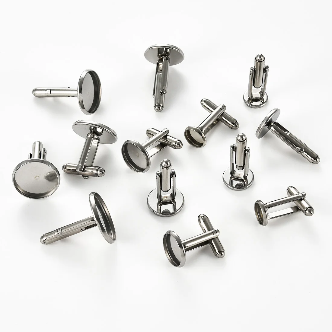 2Pcs Stainless Steel Cuff Link Blanks Base Trays 8/10/12/14/16/18MM Round Cabochon Cameo Settings DIY Cufflinks Jewelry Findings