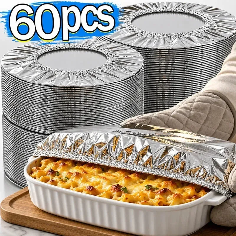 60/10PCS Aluminum Foil Bowl Cover Kitchen Food Preservation Wraps Reusable Aluminum Foil Film Covers Picnic Fresh-keeping Bag
