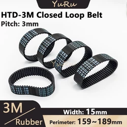 HTD-3M Rubber Timing Belt Width 15mm Closed Loop Length 159 162 165 168 171 174 177 180 183 186 189mm HTD3M Synchronous Belt 3M