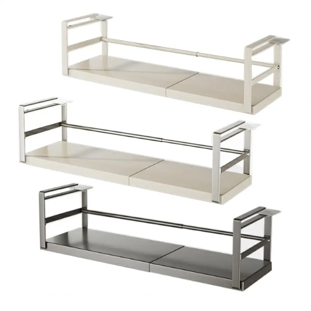 Expandable Under Shelf Storage Rack Telescopic Cabinet Shelf Stainless Steel Cabinet Organizer Kitchen Countertop Spice Holder