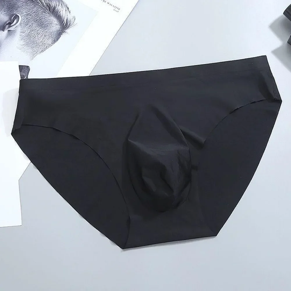Men's Traceless Underwear Briefs Shorts Middle Waist Ice Silk Transparent Breathable Bulge Pouch Panties For Man