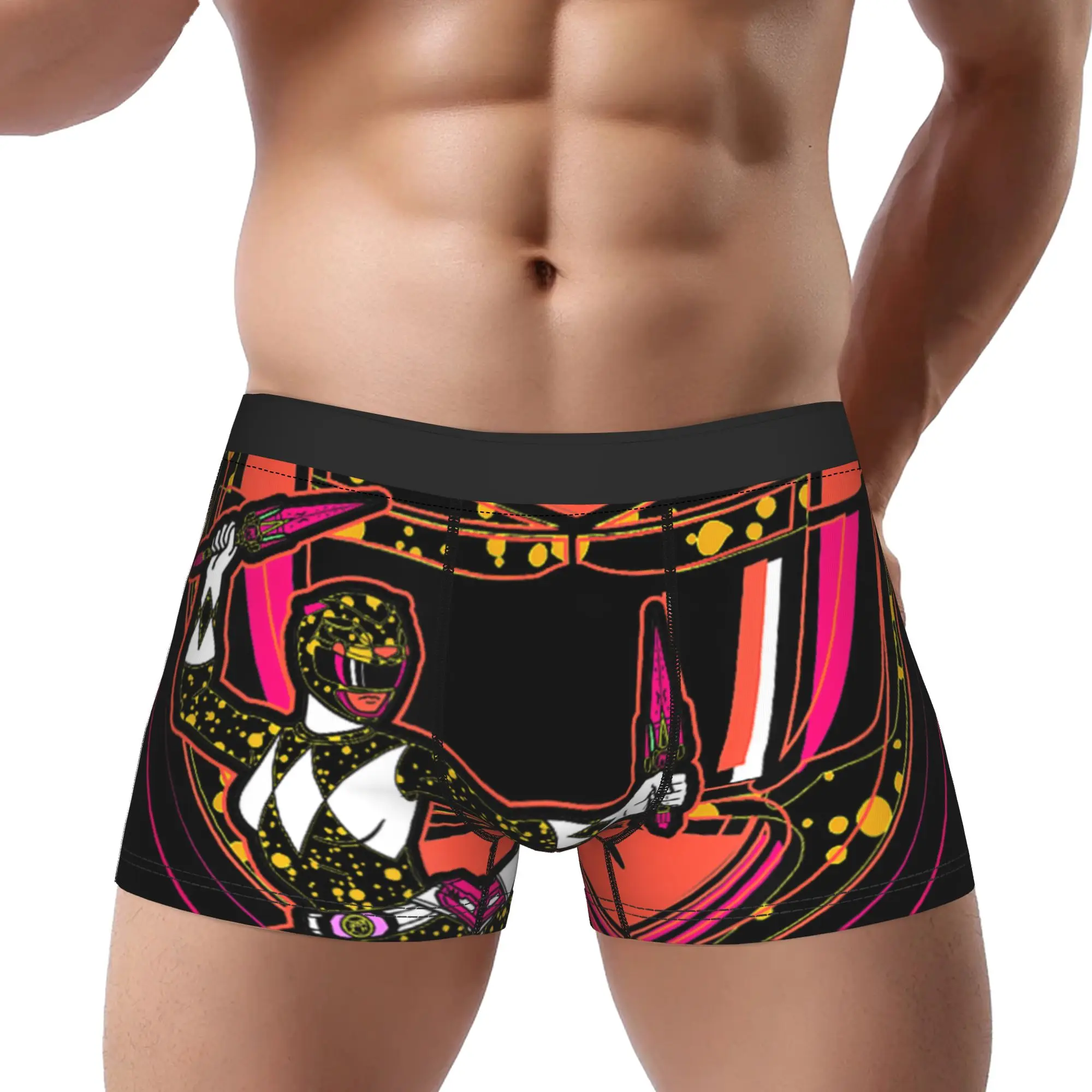 boxers Power Rangers Yellow Ranger Icon Fill Helmet Silhouette Underpants Men's Underwear Print Shorts Boxer Briefs