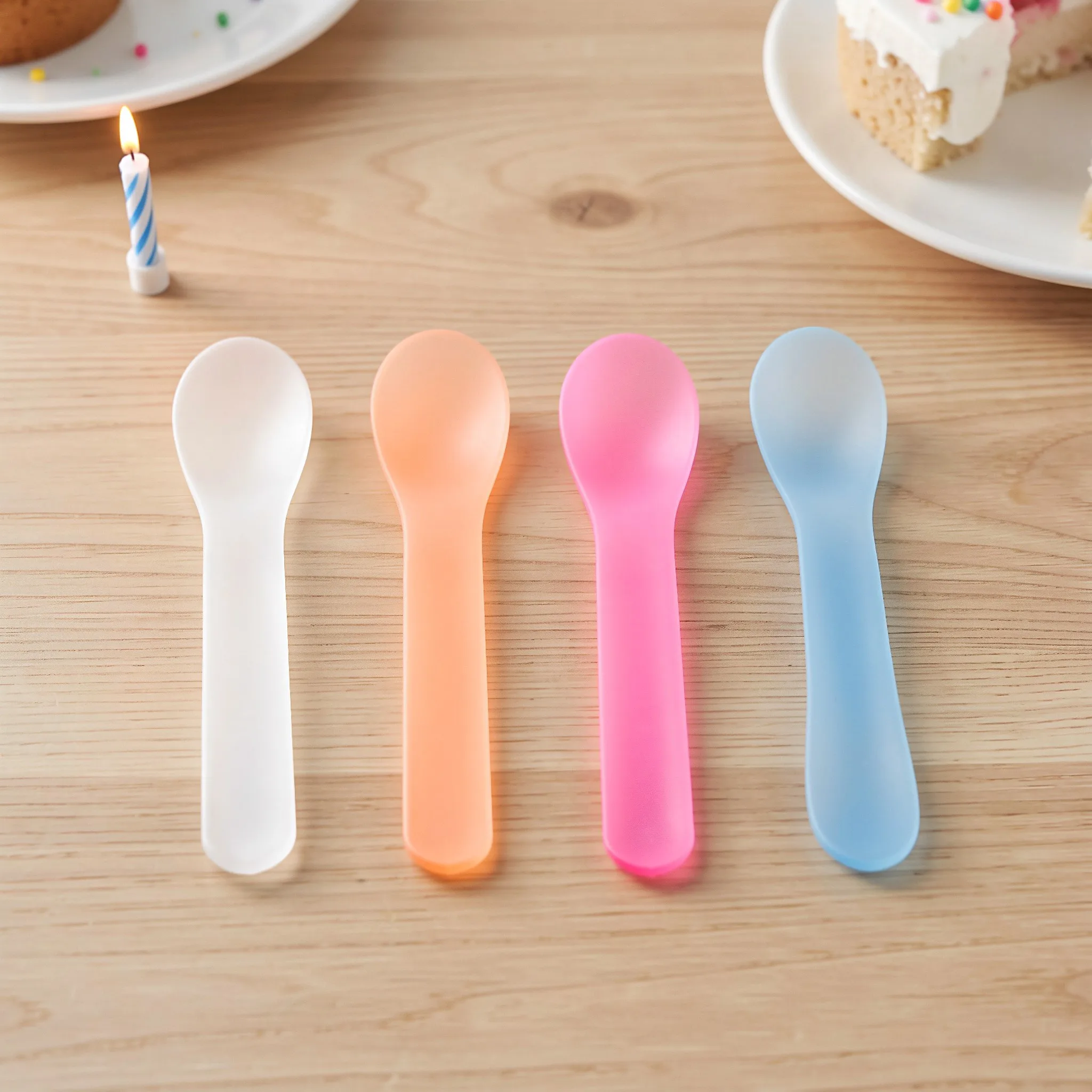 4pcs Color Changing Ice Cream Scoop Plastic Cake Dessert Spoons Teaspoon Reuseable Stirring Spoon Kitchen Tableware