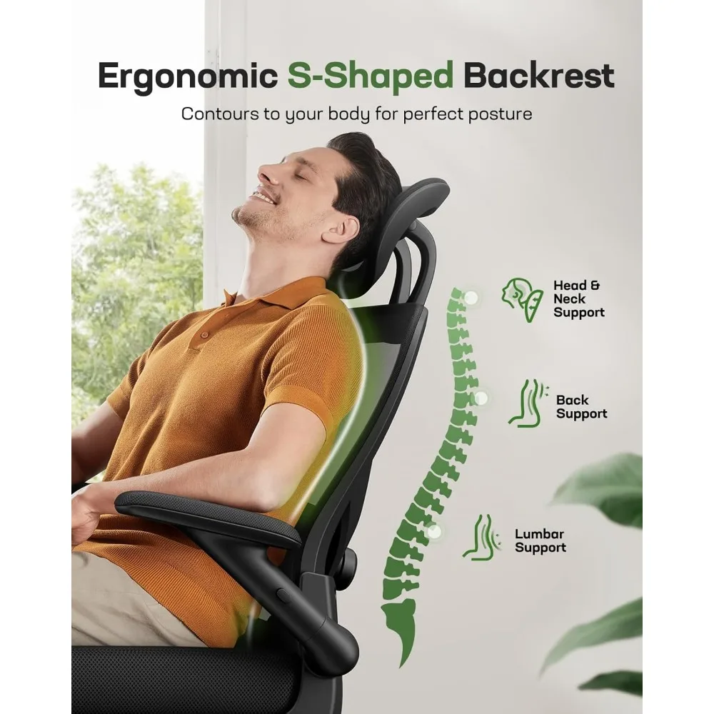 Office Chair High Back Desk Chair Adjustable Lumbar Support with Headrest Flip-Up Liftable Arms Swivel Computer Task Chair