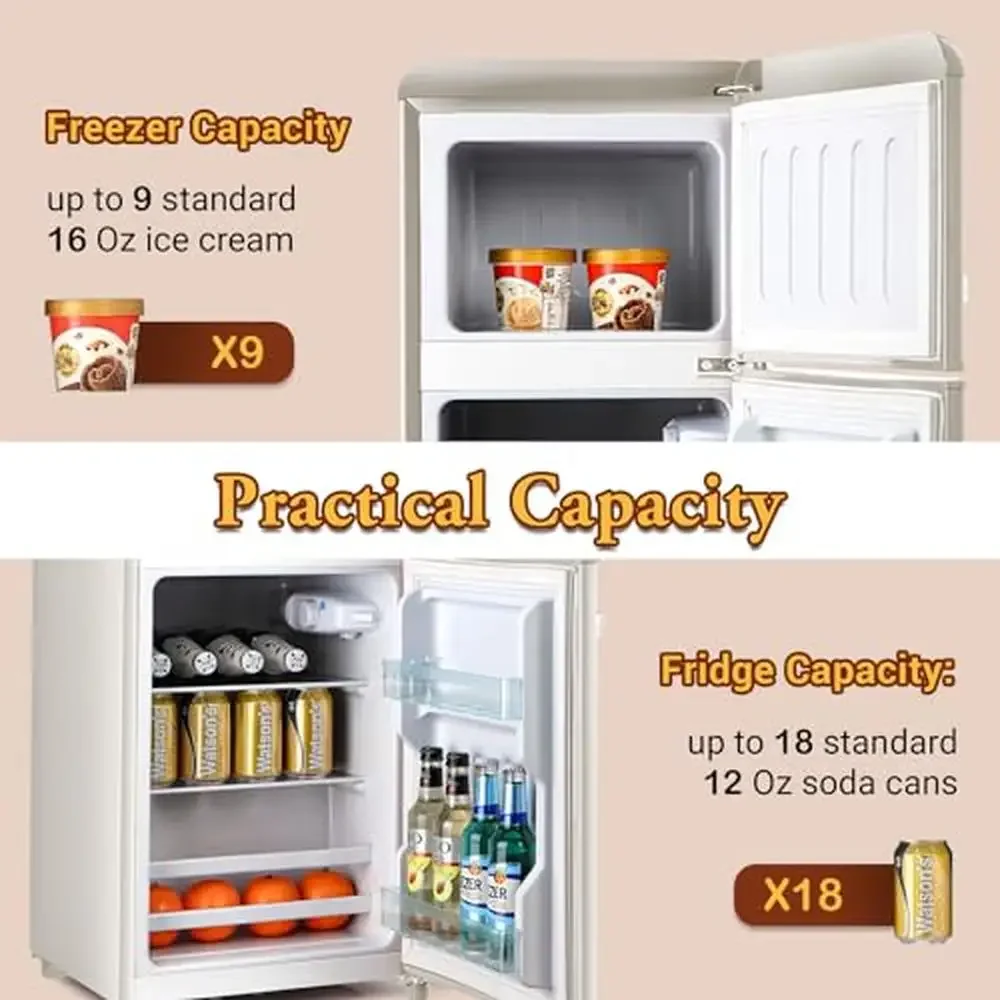 360° Cycle Refrigeration 2-Door Mini Fridge Freezer Combo with Ice Trays and Spoons Energy Efficient Compact Refrigerator Home