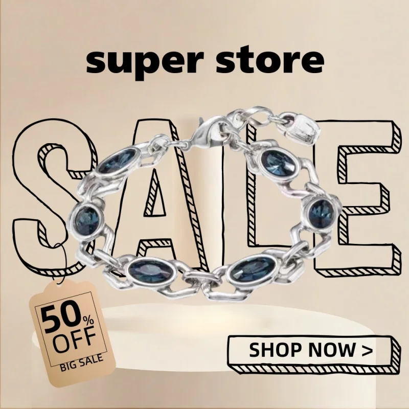 

2025 UHO Europe and America Original New Product Silvery Fashion luxurious geometric design blue crystal Bracelet Women's gift