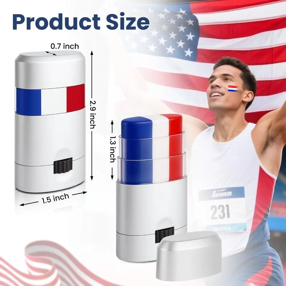 สีเพ้นท์หน้าและตัวแบบแท่ง สีแดง ขาว และน้ำเงิน กันเหงื่อ เนื้อสีนุ่มละลายง่าย สีดำสำหรับทาตา ติดทนนาน ปากกาเพ้นท์ตัว