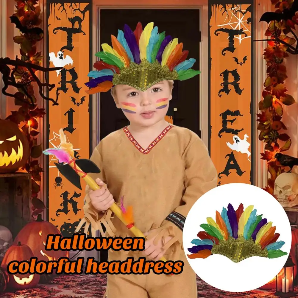 42*23cm Halloween Feather Headgear Indian Style Hat Carnival Costume Children Performance Party Headpiece Cosplay Party Costume