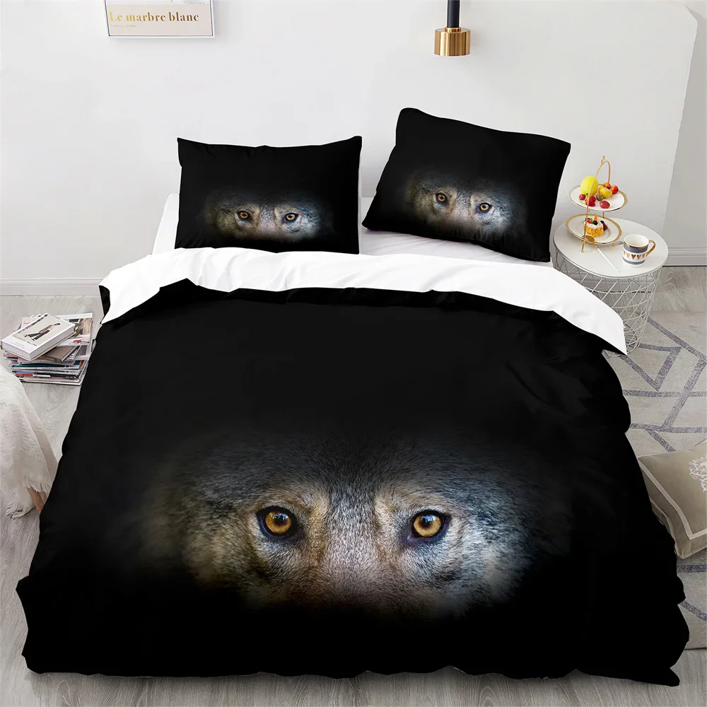 Wolf Duvet Cover King Queen Size Black White Wild Animal Bedding Set for Kids Teens Adults Wildlife Soft Polyester Quilt Cover