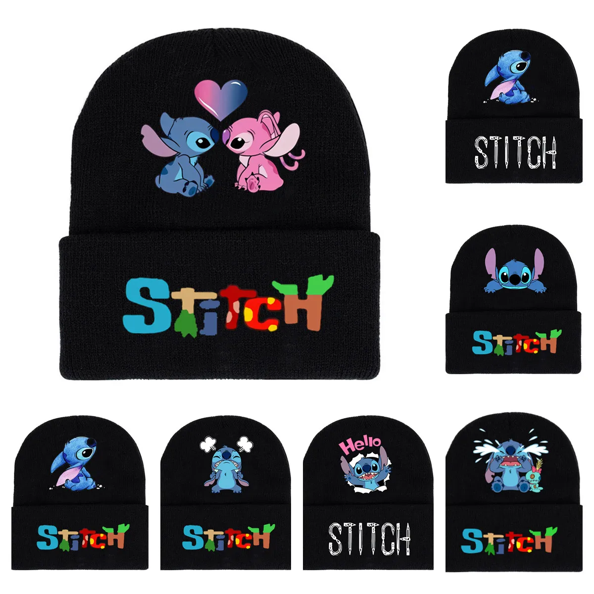 Disney Stitch Knit Hat Anime Baby Boys Girls Winter Bonnet Hats Hip Hop Wool Hat Children\'s Cartoon Warm Caps Christmars Gifts